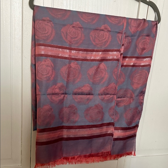 Accessories - Rose Pattern Satin Scarf in Dusty Rose and Lavender